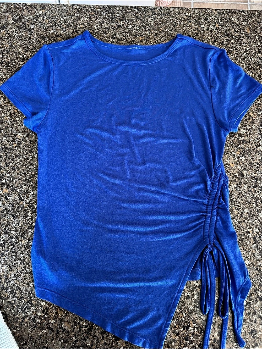 Girls' Blue Ruched Asymmetrical Tee Size 7-9 (M)